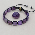 Handmade 10mm Square Amethyst Braided Bracelet Unisex Spiritual Mantra Jewelry