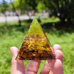 Prosperity and Wisdom Crystal Tree of Life Orgone Pyramid with Wooden Base