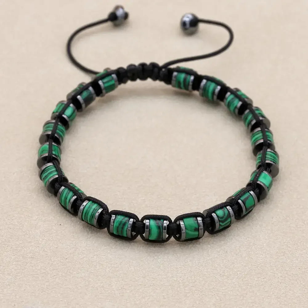 Malachite and Hematite Beaded Braided Bracelet for Men Women