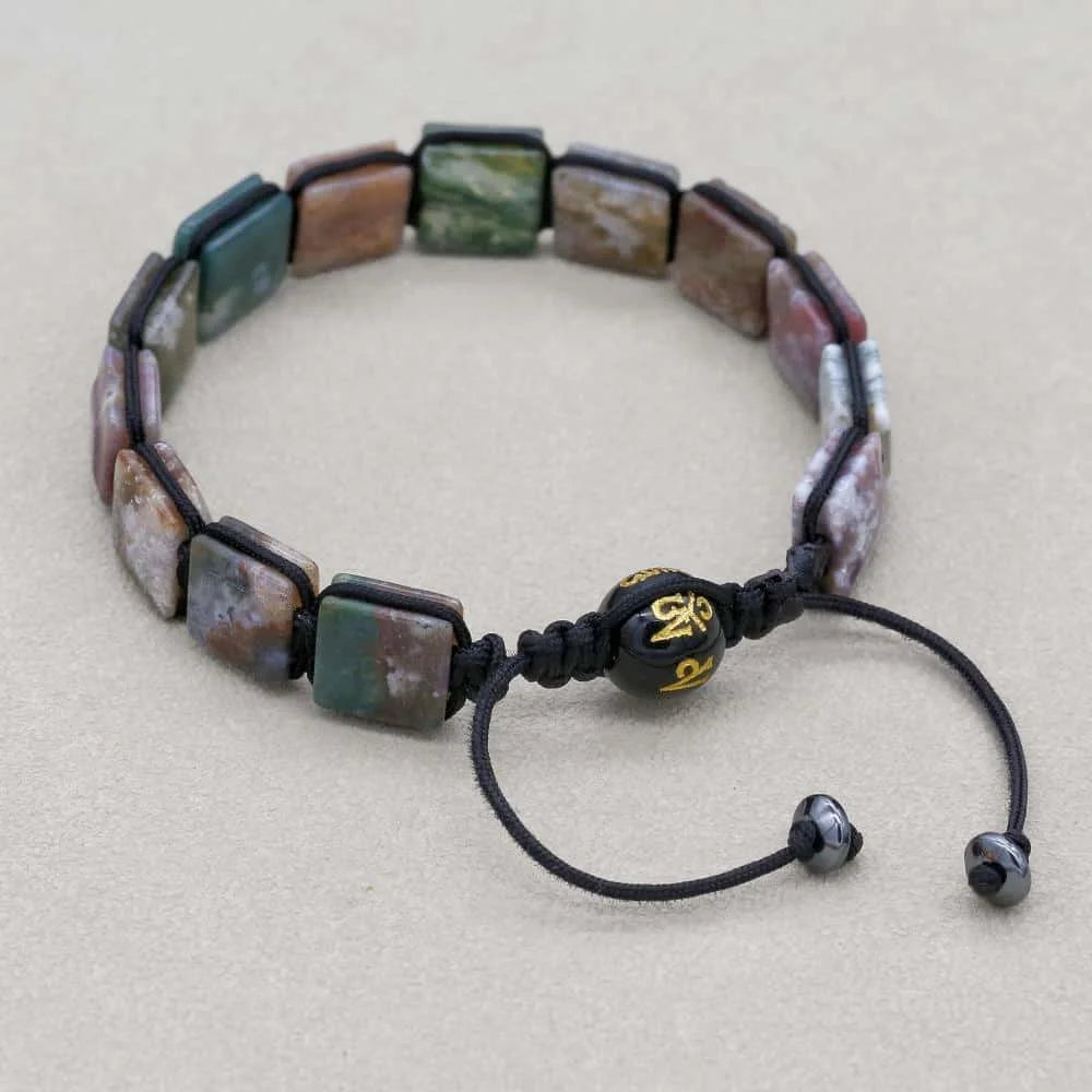Handmade Indian Agate Square Bead Mantra Bracelet