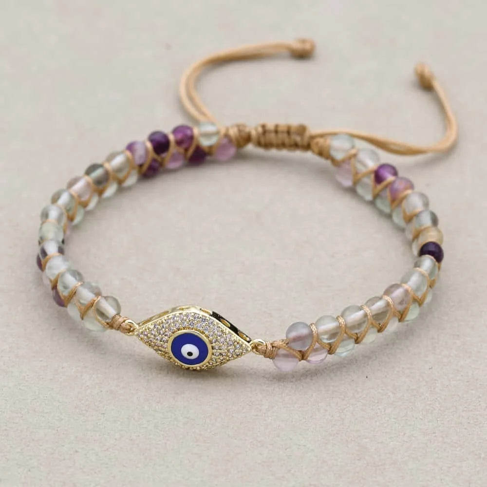 Rainbow Fluorite Evil Eye Bracelet: Clarity & Protection Talisman