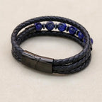 8mm Lapis Lazuli Hematite Multilayer Leather Bracelet for Unisex