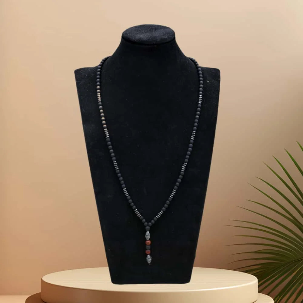 Men's Matte Onyx & Hematite Grounding Necklace: Strength and Inner Balance