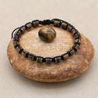 Unisex Tiger's Eye and Hematite Disc Braided Bracelet