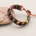 Rainbow Gemstone Leather Wrap Bracelet with Tourmaline & Obsidian