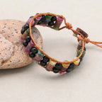 Rainbow Gemstone Leather Wrap Bracelet with Tourmaline & Obsidian