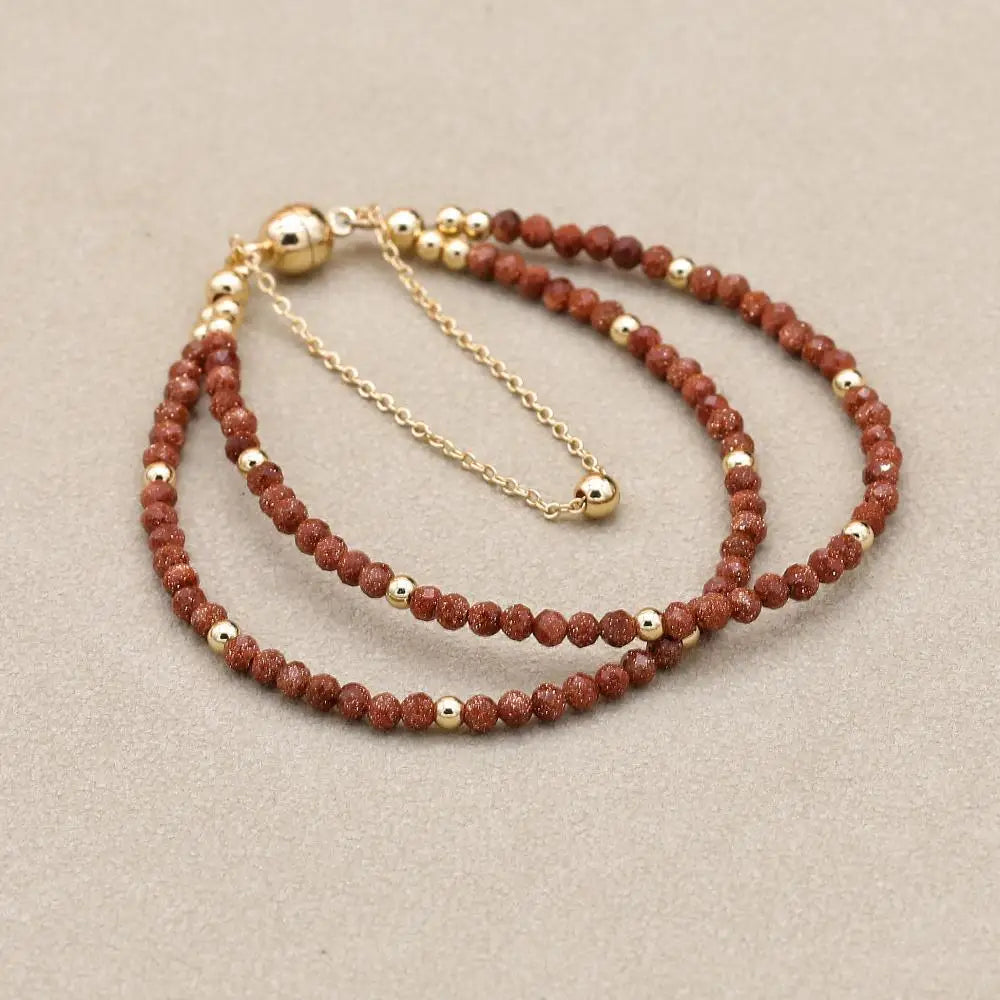 Handmade 3mm Faceted Gold Sandstone Double-Layer Bracelet with Magnetic Clasp
