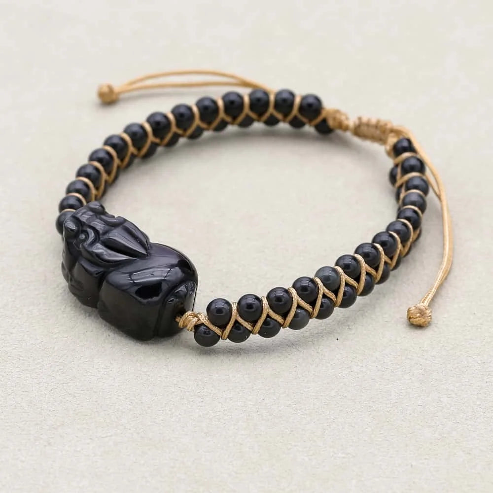 Black Obsidian PiXiu Bracelet: Wealth Attraction & Ultimate Protection