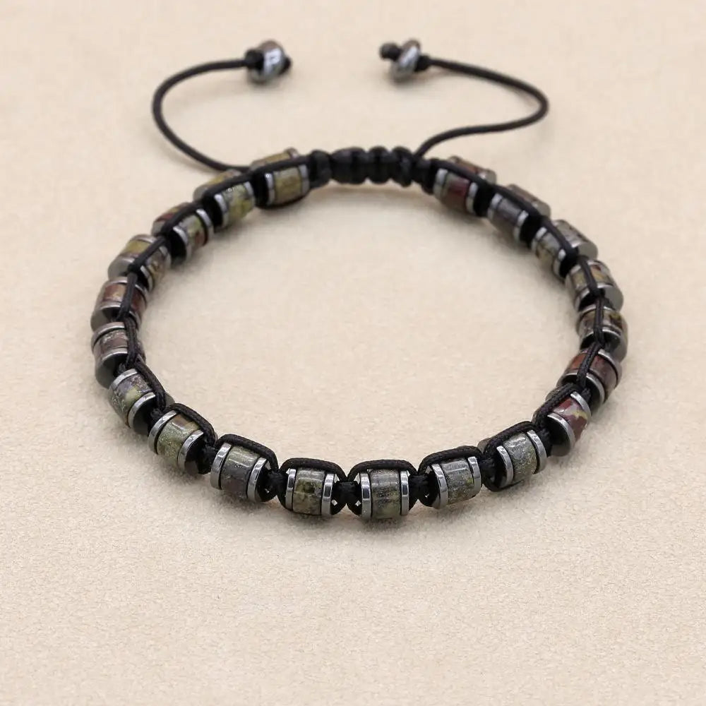 Dragon Blood Stone and Hematite Disc Braided Bracelet