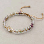 White Evil Eye Rainbow Fluorite Bracelet: Purity & Mind Clarity Talisman