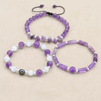 Amethyst Wisdom Bracelet Set: Serenity & Protection Trio (3 PCS)