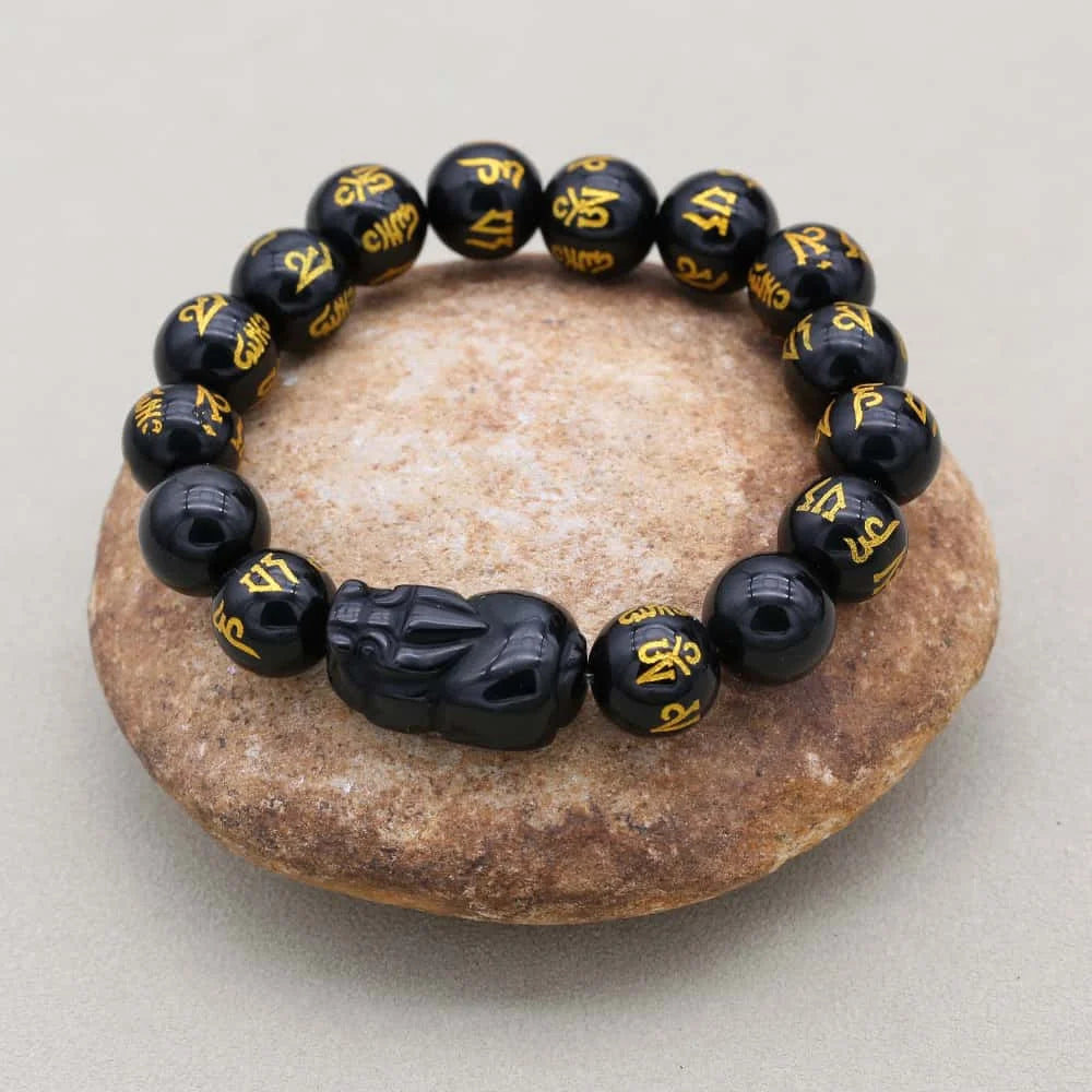Wealth and Protection: Obsidian Pi Xiu Mantra Absolute Shield Bracelet