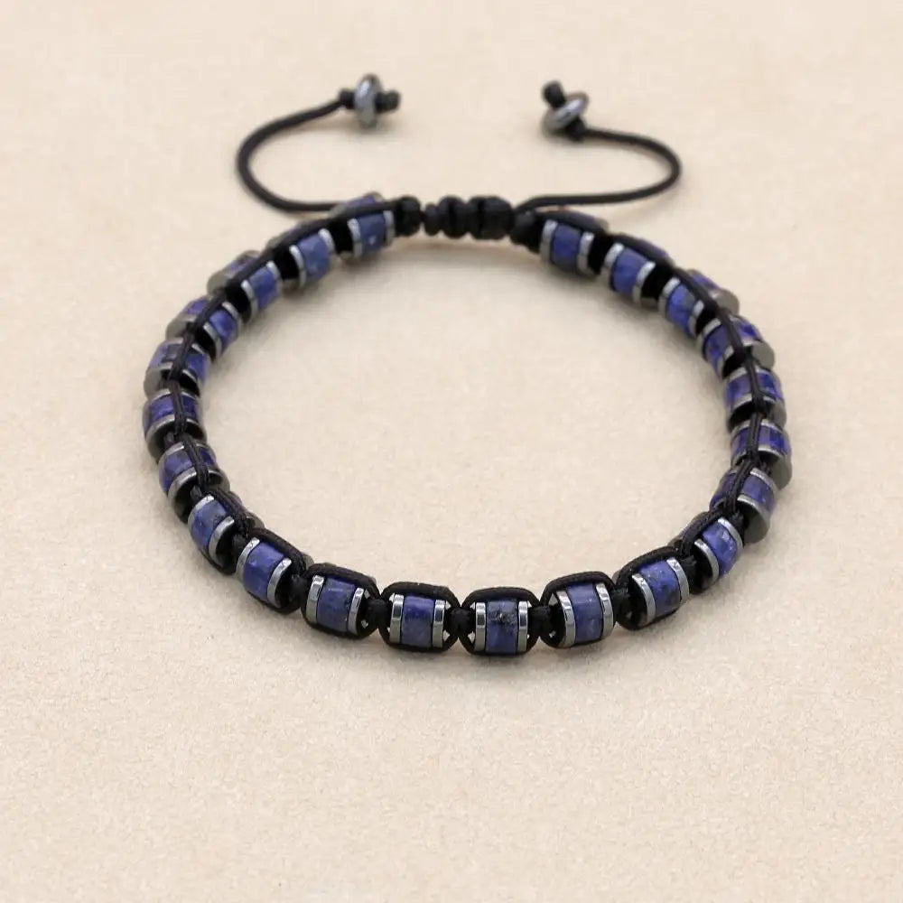 Unisex Lapis Lazuli and Hematite Disc Braided Bracelet