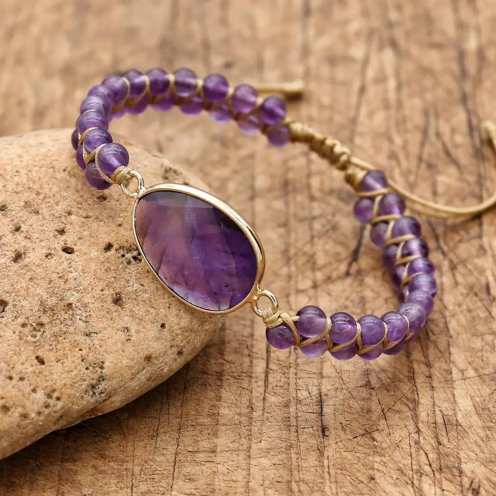 Tranquility and Intuition Amethyst Double Layer Braided Bracelet