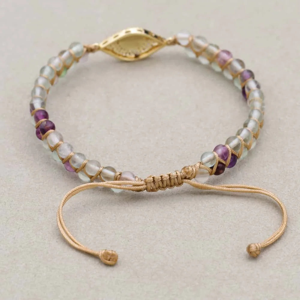 White Evil Eye Rainbow Fluorite Bracelet: Purity & Mind Clarity Talisman