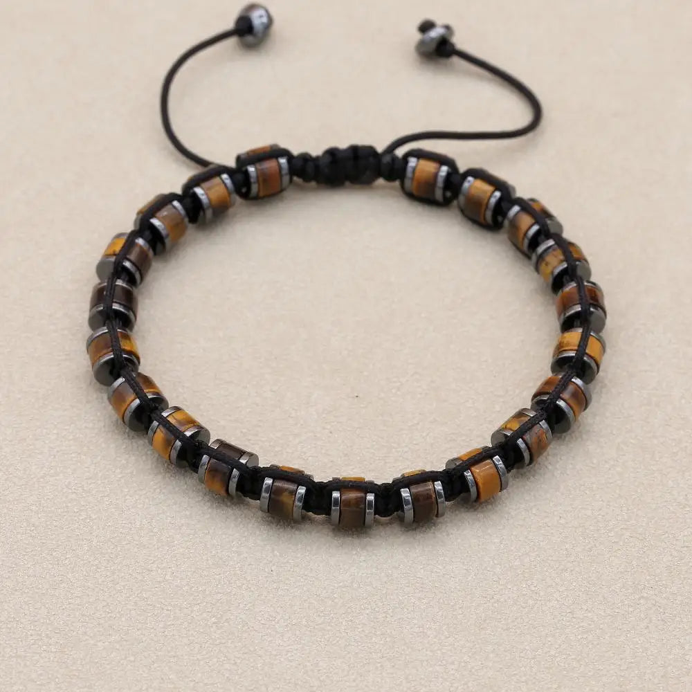 Unisex Tiger's Eye and Hematite Disc Braided Bracelet