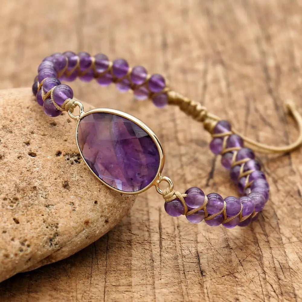 Tranquility and Intuition Amethyst Double Layer Braided Bracelet