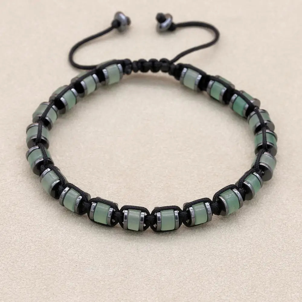 Green Aventurine & Hematite Disc Braided Bracelet | Unisex Adjustable