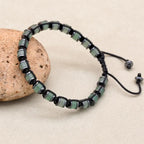 Green Aventurine & Hematite Disc Braided Bracelet | Unisex Adjustable