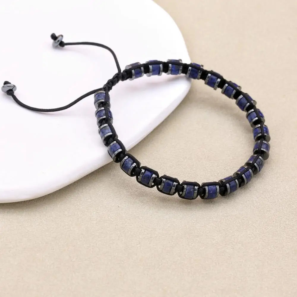 Unisex Lapis Lazuli and Hematite Disc Braided Bracelet
