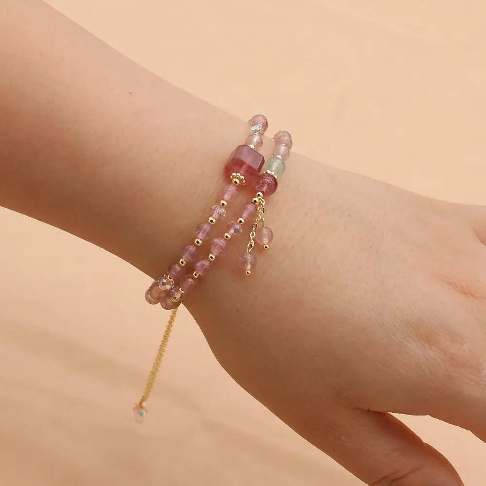 Liebe und Harmonie Mehrlagiges Wickelarmband aus Erdbeerquarz