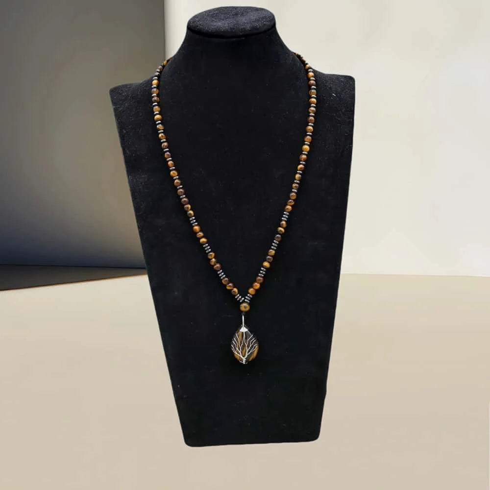 Tiger's Eye Courage Necklace: Tree of Life Protection & Vitality (Unisex)