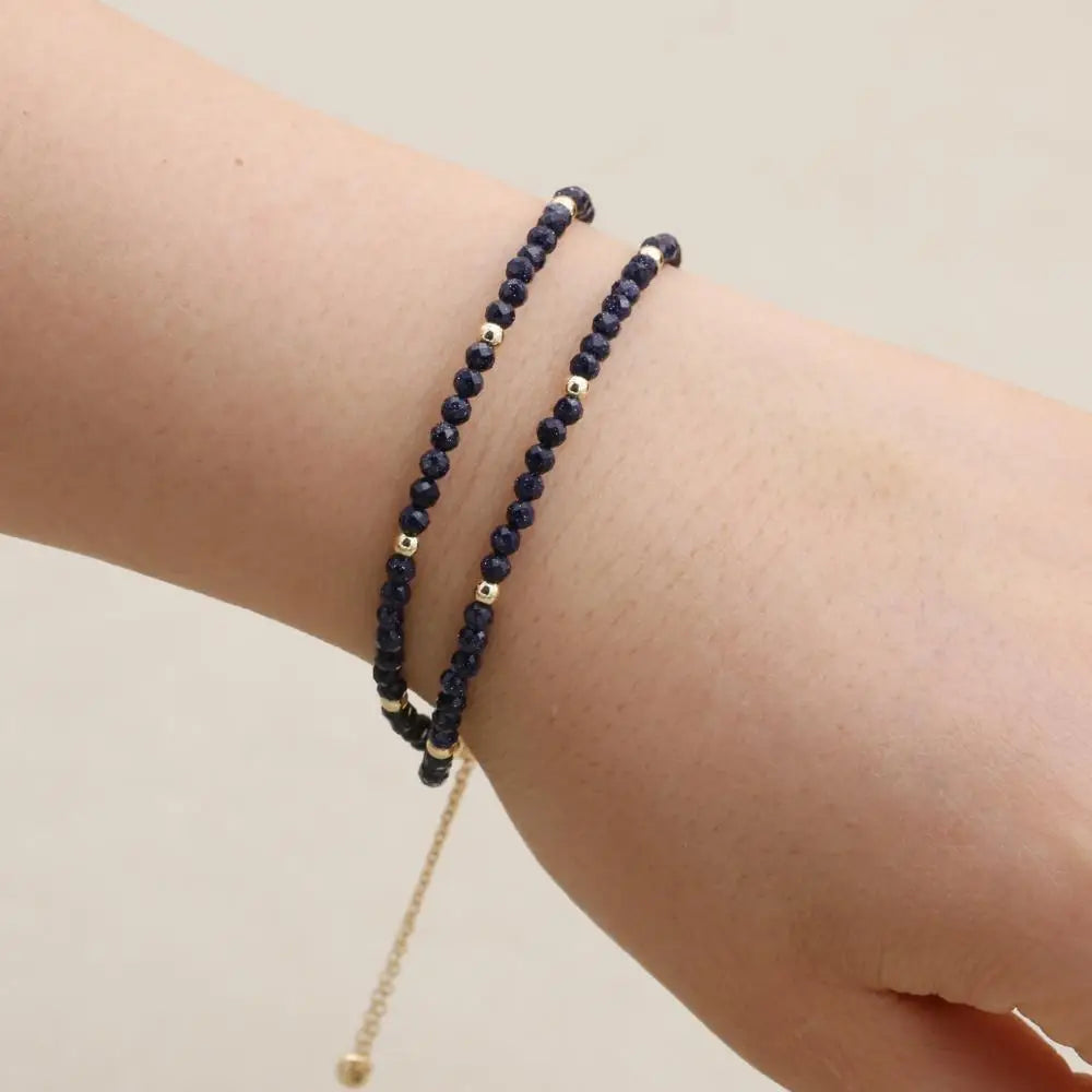 Handmade 3mm Faceted Blue Sandstone Double-Layer Bracelet with Magnetic Clasp