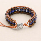 Wisdom and Courage: Lapis Lazuli Tiger's Eye Woven Leather Bracelet