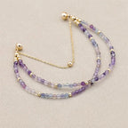 Handmade 3mm Faceted Rainbow Fluorite Double-Layer Bracelet with Magnetic Clasp