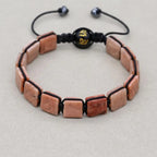 Unisex 10mm Square Sunstone Braided Bracelet with Mantra Agate