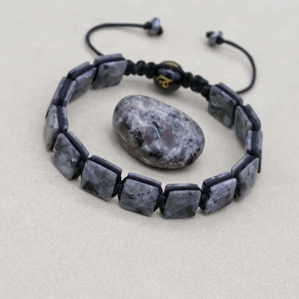 Unisex 10mm Square Black Larvikite Braided Bracelet