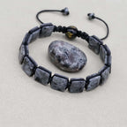 Unisex 10mm Square Black Larvikite Braided Bracelet