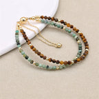 Handmade 3mm Faceted African Turquoise & Tiger Eye Double-Layer Bracelet with Magnetic Clasp