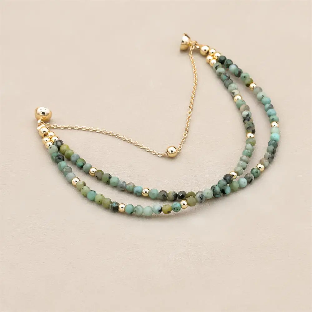 Handmade 3mm Faceted African Turquoise Double-Layer Bracelet with Magnetic Clasp