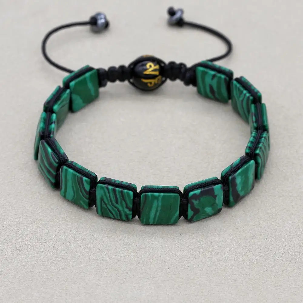Handmade Square Synthetic Malachite Braided Bracelet | Unisex Spiritual Mantra Jewelry
