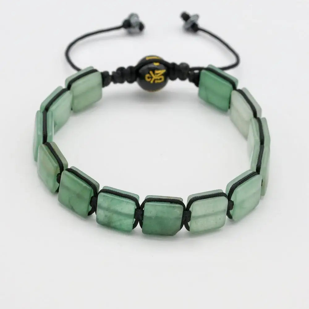Unisex 10mm Square Green Aventurine Braided Bracelet