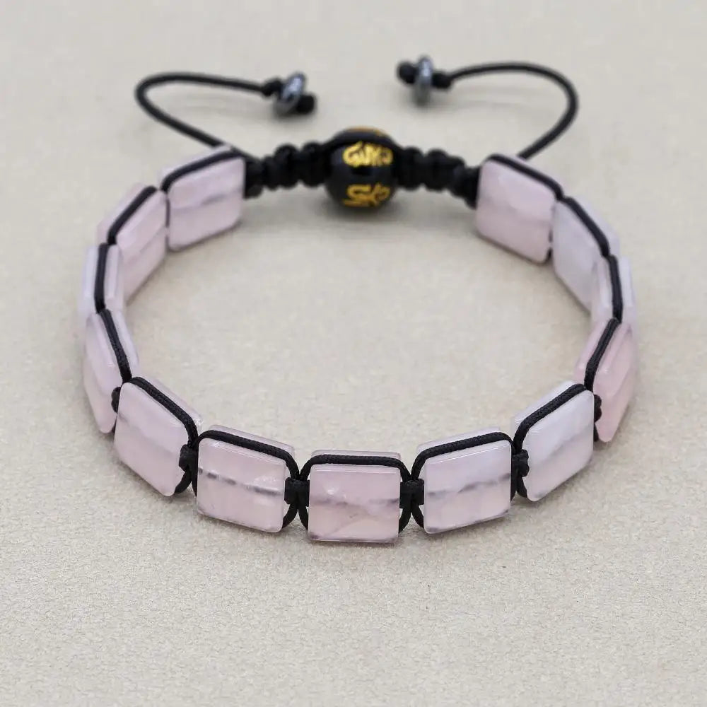 Unisex 10mm Square Rose Quartz Braided Bracelet
