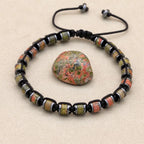 Unisex Unakite and Hematite Disc Braided Bracelet
