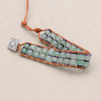 Handmade Aventurine & Fluorite Gemstone Leather Wrap Bracelet with Adjustable Cord