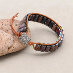 Strength and Serenity Indian Agate Hematite Leather Wrap Bracelet