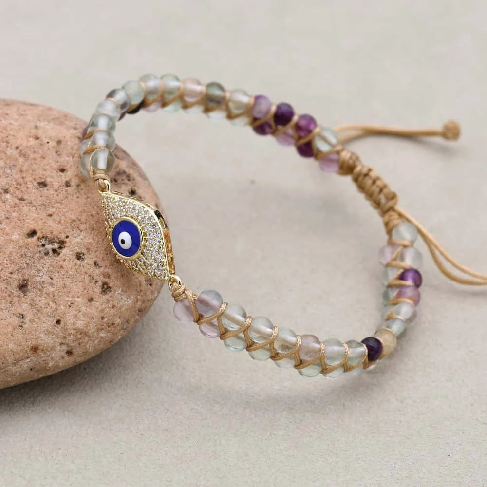 Rainbow Fluorite Evil Eye Bracelet: Clarity & Protection Talisman