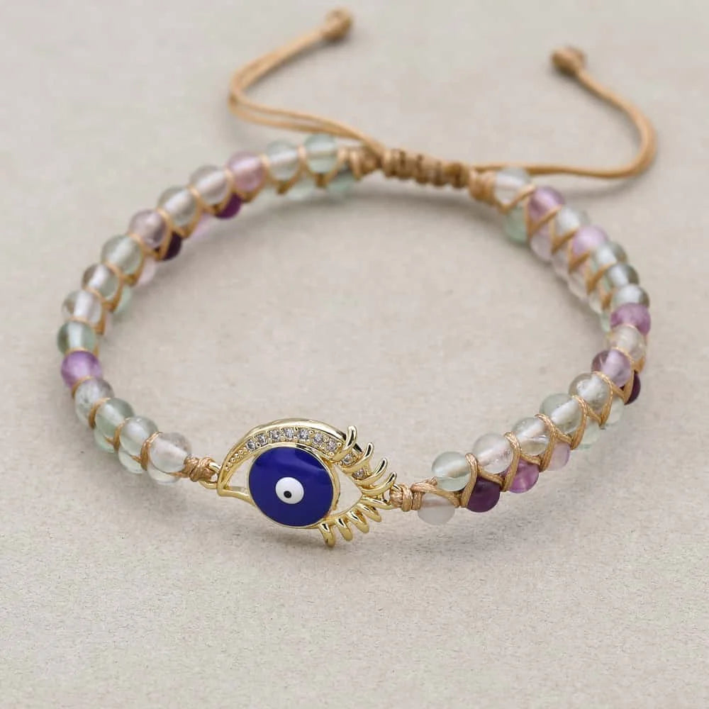 Eyelash Evil Eye Fluorite Bracelet: Intuition & Spiritual Shield