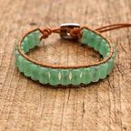 Prosperity and Luck Green Aventurine Bamboo Joint Leather Wrap Bracelet