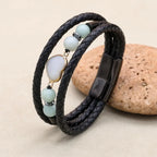 8mm Heart Amazonite Hematite Multilayer Leather Bracelet for Unisex