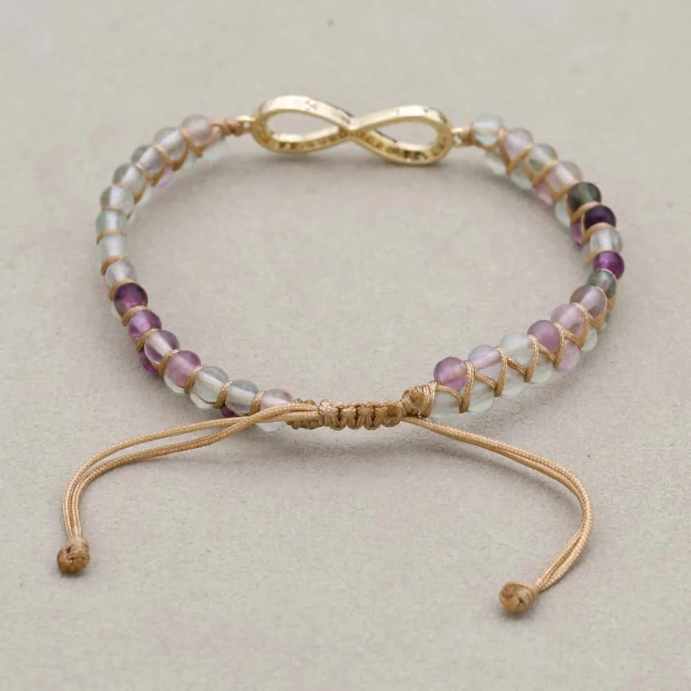 4mm Natural Fluorite Infinity Braided Bracelet - Stone of Mental Clarity