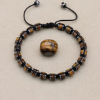 Unisex Tiger's Eye and Hematite Disc Braided Bracelet