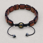 Red Tiger Eye Square Bead Braided Bracelet with Six-Word Mantra Agate