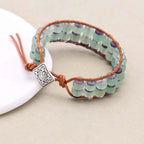 Handmade Aventurine & Fluorite Gemstone Leather Wrap Bracelet with Adjustable Cord