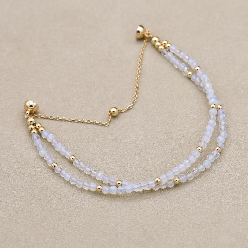Handmade 3mm Faceted Opal Double-Layer Bracelet with Magnetic Clasp
