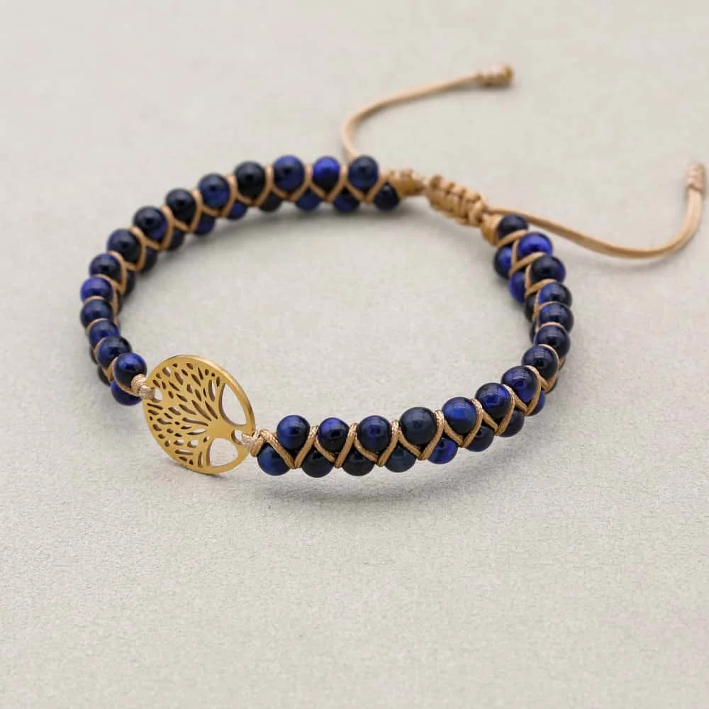 Blue Tiger's Eye Tree of Life Bracelet: Focus & Courage Talisman